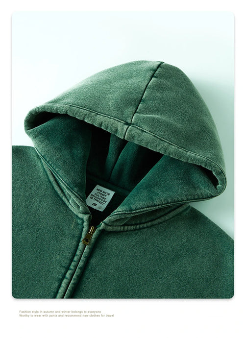 Obsidian Phoenix Kids' Luxury Double-Head Zipper Hoodie - 355gsm Retro Washed Thick Warm Hooded Sweater Jacket