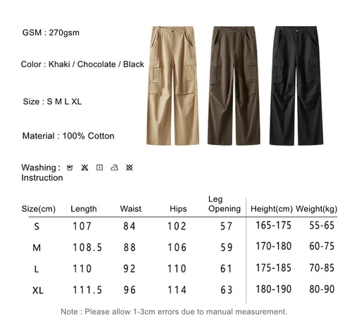 Obsidian Phoenix Unisex Luxury Washed Cargo Pants - 270gsm Retro High Street Oversized Straight Knitted Cotton Trousers