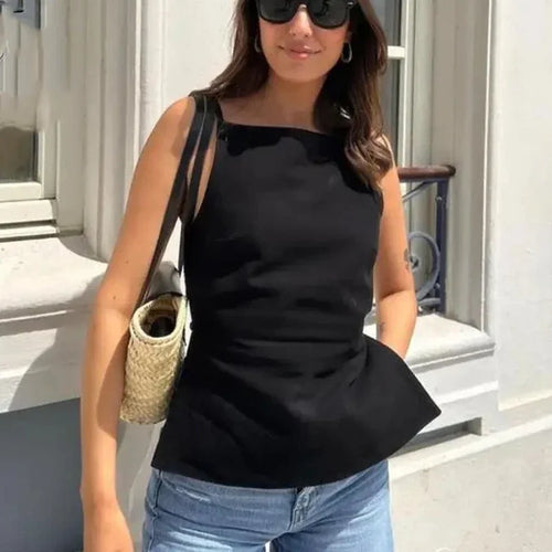 Celestial Comfort Backless Crop Top - Black/White, Sleeveless with Thin Straps, Sexy Party Streetwear Summer Style - Celestial Comfort Clothing