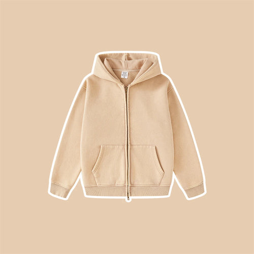 Obsidian Phoenix Kids' Luxury Double-Head Zipper Hoodie - 355gsm Retro Washed Thick Warm Hooded Sweater Jacket