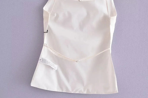 Celestial Comfort Backless Crop Top - Black/White, Sleeveless with Thin Straps, Sexy Party Streetwear Summer Style - Celestial Comfort Clothing