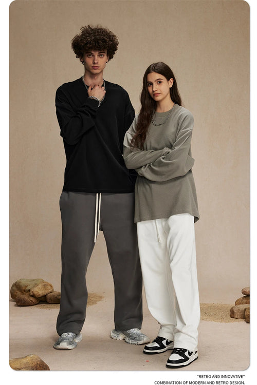 Obsidian Phoenix Unisex Luxury Waffle T-Shirt - 330gsm Retro Loose-Fit Long Sleeve T-shirt