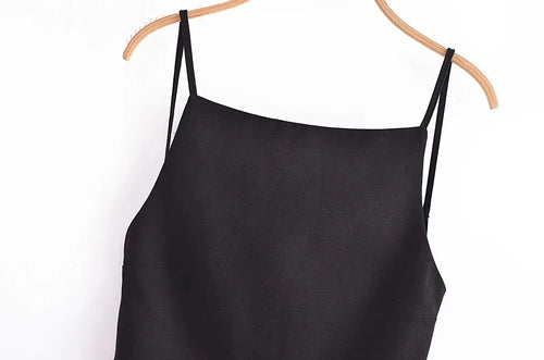 Celestial Comfort Backless Crop Top - Black/White, Sleeveless with Thin Straps, Sexy Party Streetwear Summer Style - Celestial Comfort Clothing